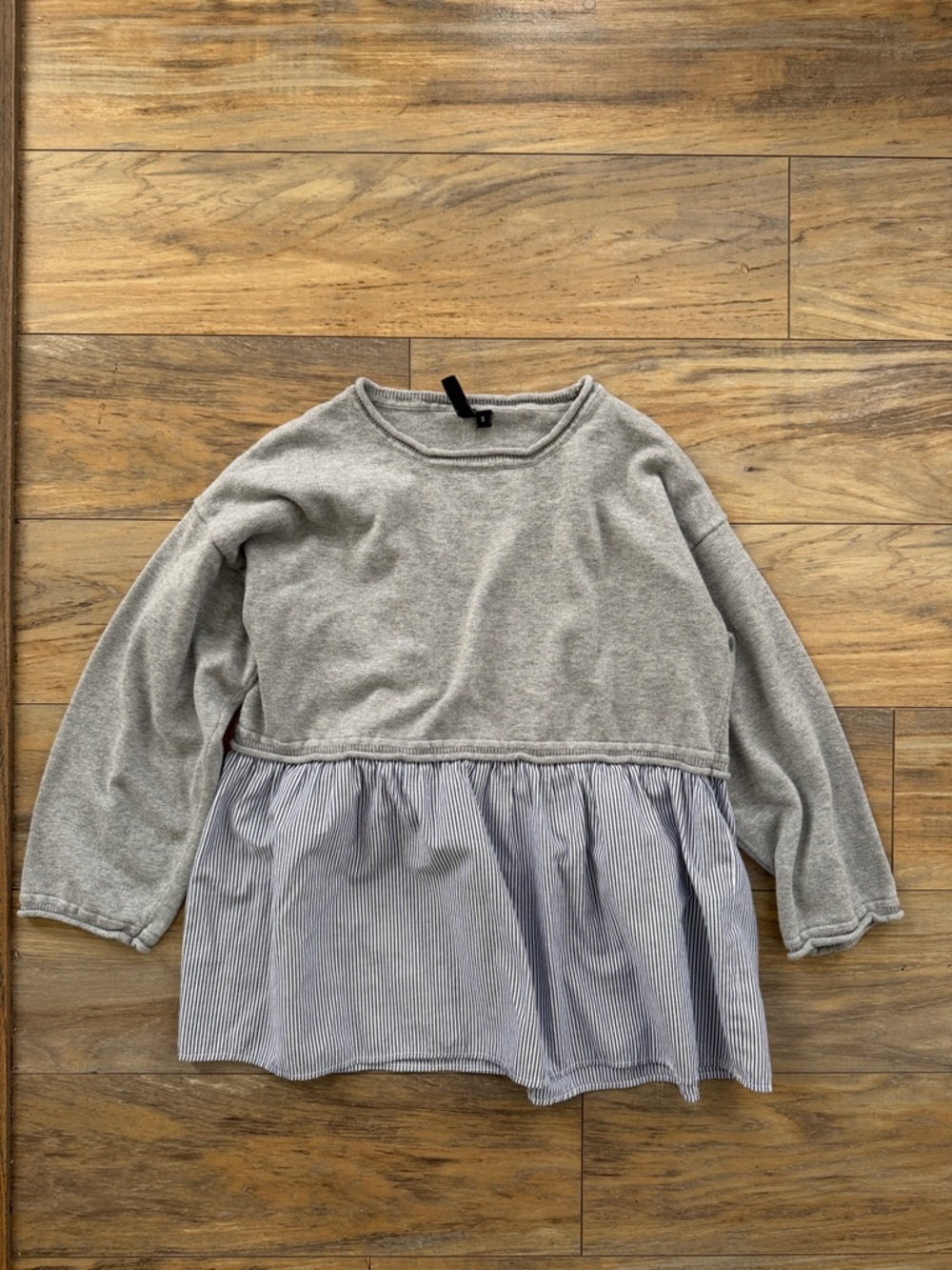 moon & madison Grey Knit Top with Striped Hem